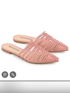 New Slip-On Fishtail Braided Pink Leather Flats Mules Pointed Toe size 8 summer